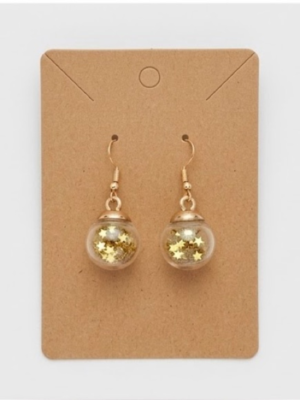 Handmade Gold Star Glitter Glass Globe Dangle Earrings